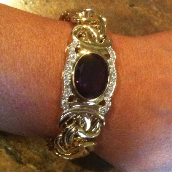 14K YG African Amethyst Diamond Byzantine Bracelet - Picture 8 of 12